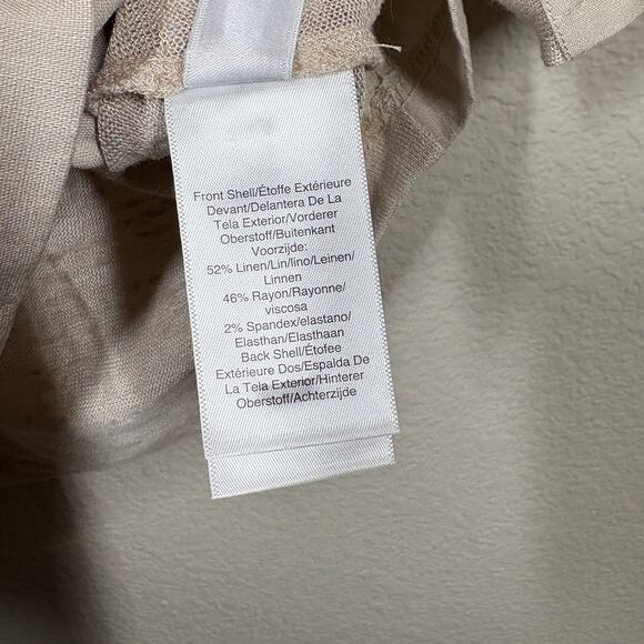 DKNY Womens Size Medium Tie Sleeves Top Tan Linen Rayon Blend Crew Neck Stretch - Picture 8 of 11